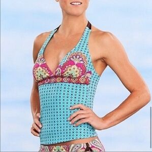 Athleta teal paisley halter Tankini top size Small,EUC Athleisure Beach